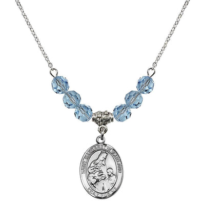 St. Margaret of Scotland Sterling Silver Crystal Birthstone Bead Necklace in Aqua, Bliss Manufacturing