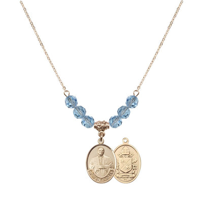 Pope Leo XIV Gold-filled Medal Beaded Necklace with Aqua Crystal Beads, Bliss Manufacturing