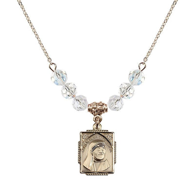 St. Teresa of Calcutta Square 14kt Gold-filled Clear Crystal Birthstone Necklace, Bliss Manufacturing
