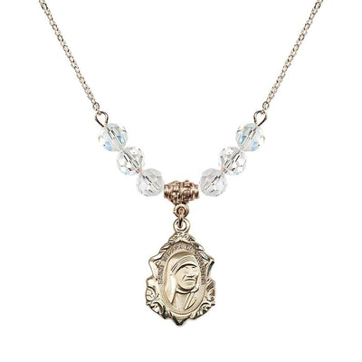 St. Teresa of Calcutta 14kt Gold-filled Crystal Birthstone Necklace with 6mm Clear Crystal Beads, Bliss Manufacturing