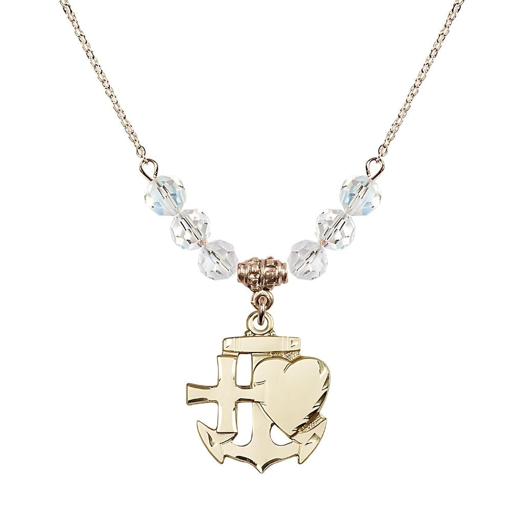 Bliss Christian Faith, Hope and Charity Gold-filled 6mm Clear Crystal Birthstone Necklace