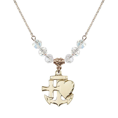 Christian Faith, Hope and Charity Gold-filled 6mm Clear Crystal Birthstone Necklace, Bliss Manufacturing