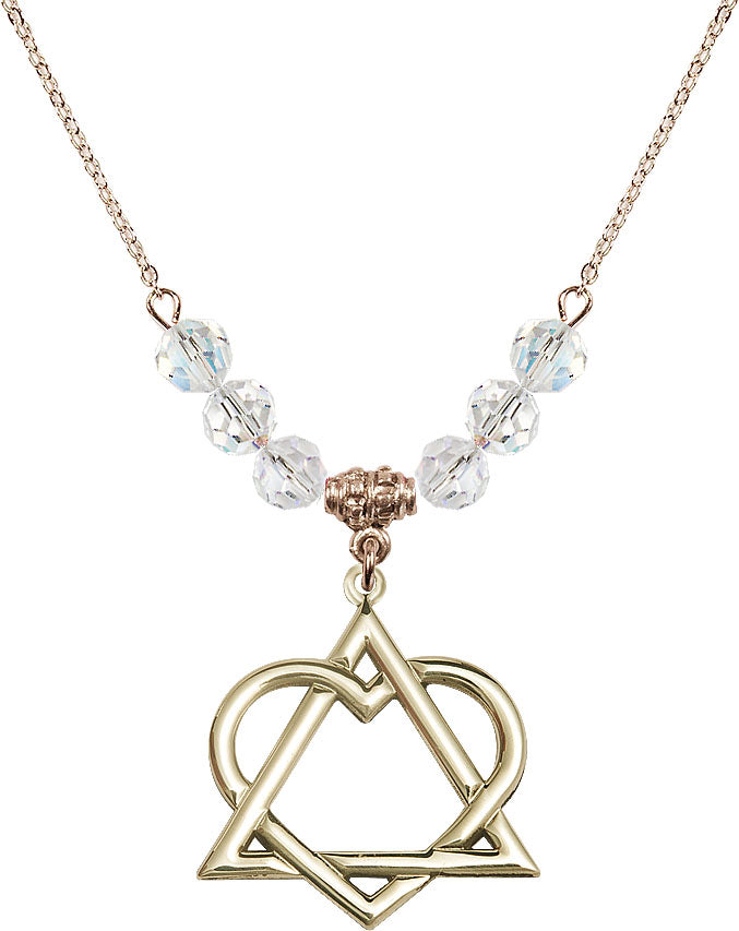 Hamilton Gold Plated Necklace with 6mm Crystal Beads featuring a 14kt Gold Filled Adoption Heart,