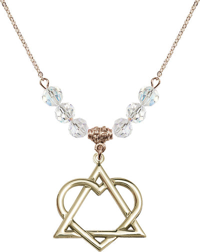 Hamilton Gold Plated Necklace with 6mm Crystal Beads featuring a 14kt Gold Filled Adoption Heart, Bliss Manufacturing