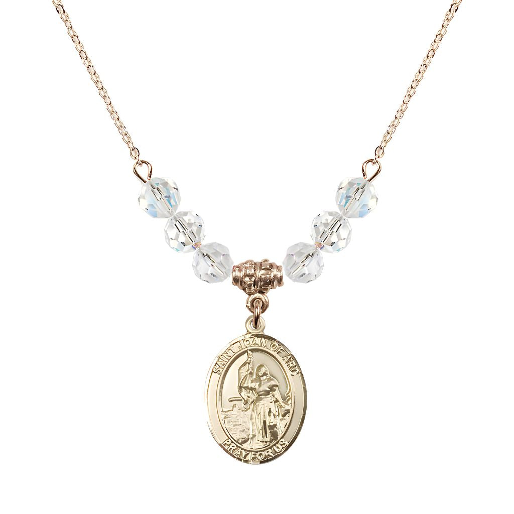 Bliss St. Joan of Arc Oval 14kt Gold-filled 6mm Clear Crystal Austrian Crystal Beaded Necklace, Measures 3/4 inch tall by 1/2-inch wide, Gift Box.