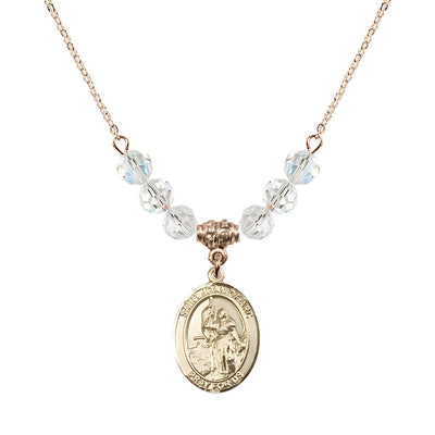 St. Joan of Arc Oval 14kt Gold-filled 6mm Clear Crystal Austrian Crystal Beaded Necklace, Measures 3/4 inch tall by 1/2-inch wide, Gift Box, Bliss Manufacturing