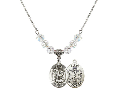 1st Responder St Michael Sterling Silver Beaded Necklace In Crystal, Bliss Manufacturing