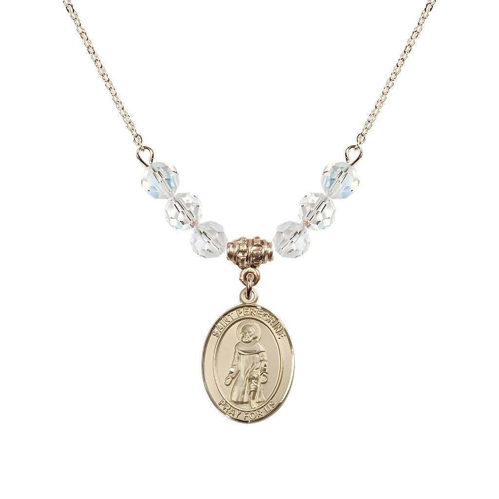 Bliss Our Lady of Fatima 14kt Gold-filled 6mm Clear Crystal Beaded Necklace, Measures 3/4 inch tall by 1/2-inch wide, Gift Box