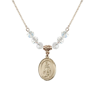 Our Lady of Fatima 14kt Gold-filled 6mm Clear Crystal Beaded Necklace, Measures 3/4 inch tall by 1/2-inch wide, Gift Box, Bliss Manufacturing