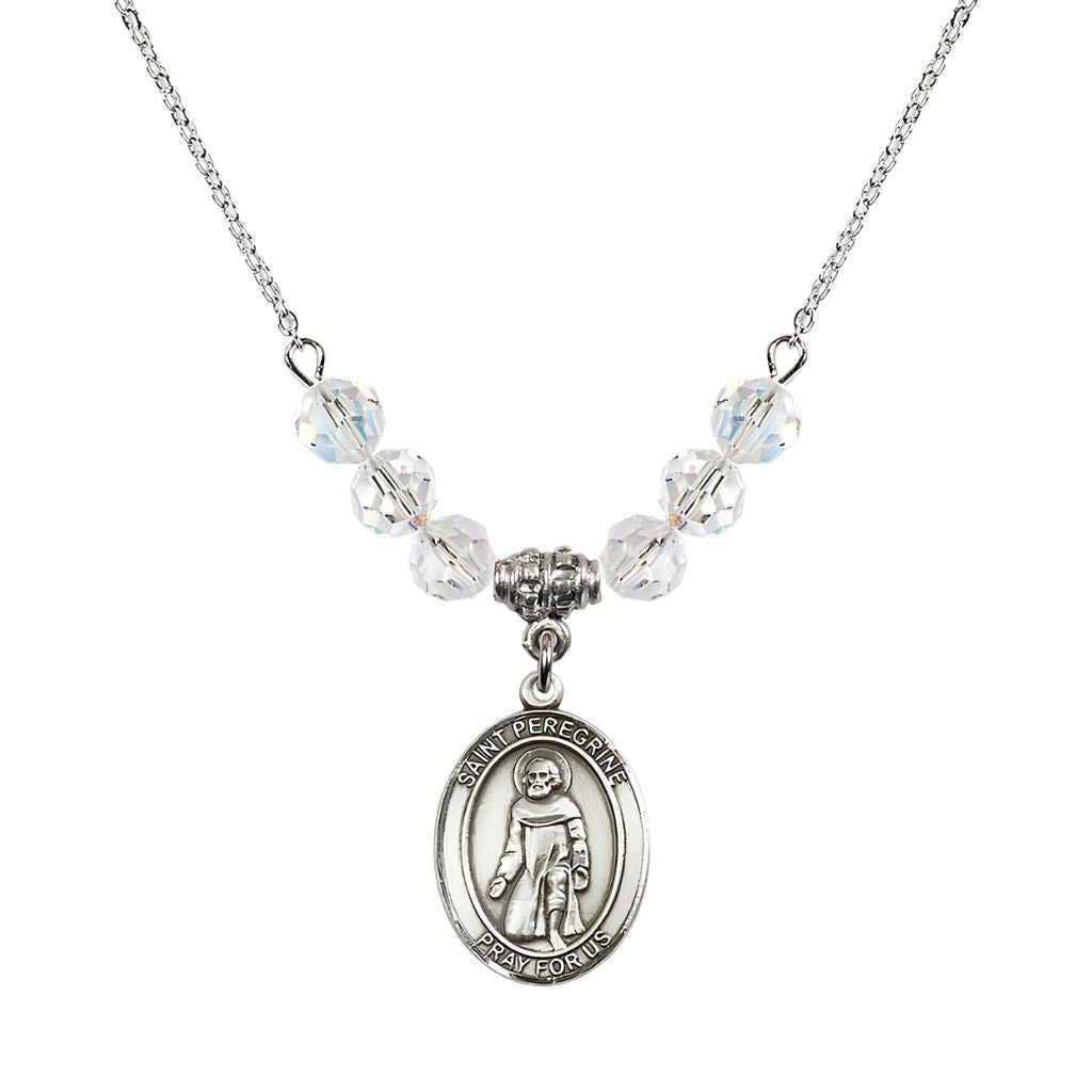 Bliss Our Lady of Fatima Sterling Silver 6mm Clear Crystal Beaded Necklace, Measures 3/4 inch tall by 1/2-inch wide, Gift Box