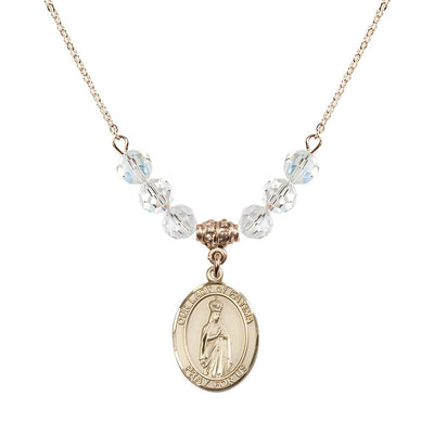 Our Lady of Fatima Gold-filled 6mm Clear Crystal Beaded Necklace, Measures 3/4 inch tall by 1/2-inch wide, Gift Box, Bliss Manufacturing