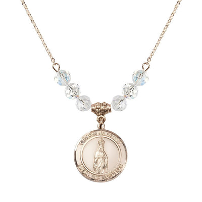 Virgen de Fatima Round 14kt Gold-filled 6mm Clear Crystal Beaded Necklace, Measures 3/4 inch tall by 1/2-inch wide, Gift Box, Bliss Manufacturing