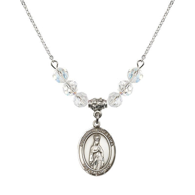 Our Lady of Fatima Sterling Silver 6mm Clear Crystal Beaded Necklace, Measures 3/4 inch tall by 1/2-inch wide, Gift Box, Bliss Manufacturing