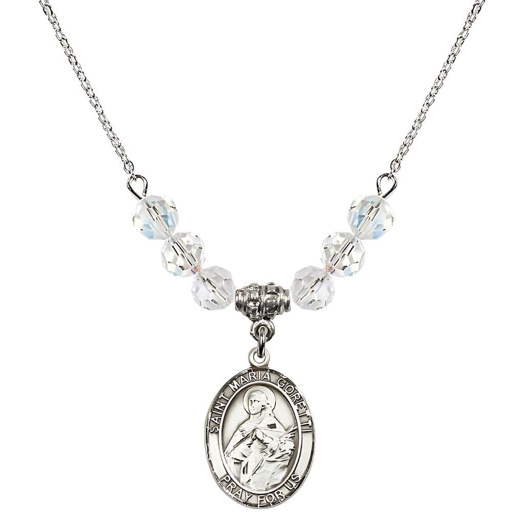 Bliss St. Maria Goretti Sterling Silver Crystal Birthstone Necklace in Clear,