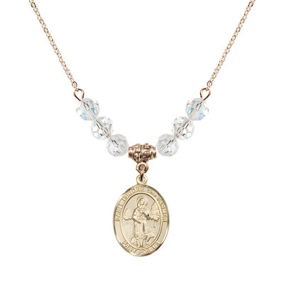 St. Isidore the Farmer Oval 14kt Gold-filled 6mm Clear Crystal Austrian Crystal Beaded Necklace, Measures 3/4 inch tall by 1/2-inch wide, Gift Box, Bliss Manufacturing