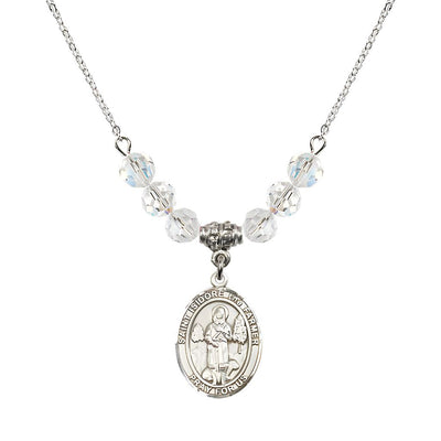 St. Isidore the Farmer Oval Sterling Silver 6mm Clear Crystal Austrian Crystal Beaded Necklace, Measures 3/4 inch tall by 1/2-inch wide, Gift Box, Bliss Manufacturing