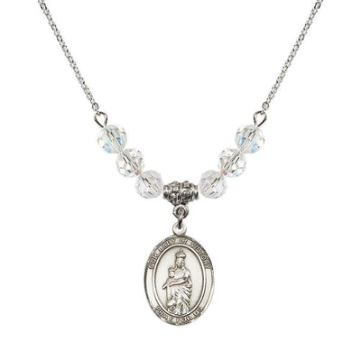 Our Lady of Victory Sterling Silver 6mm Clear Austrian Crystal Beaded Necklace with Plated Chain, Bliss Manufacturing