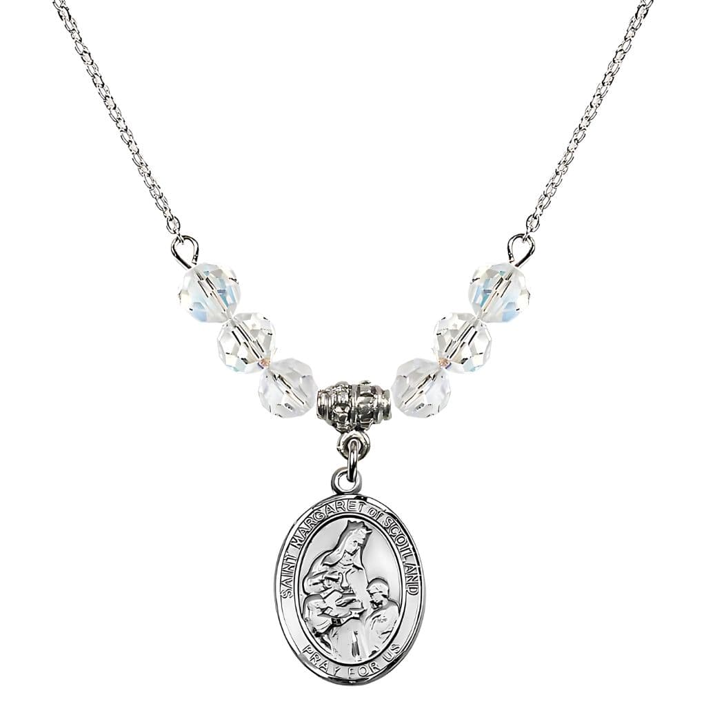 Bliss St. Margaret of Scotland Sterling Silver Crystal Birthstone Bead Necklace in Clear,