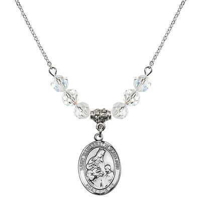 St. Margaret of Scotland Sterling Silver Crystal Birthstone Bead Necklace in Clear, Bliss Manufacturing