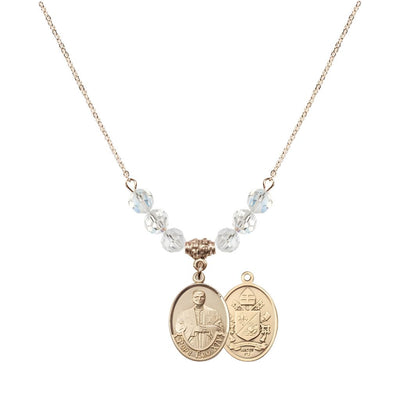 Pope Leo XIV Gold-filled Medal Beaded Necklace with Clear Crystal Beads, Bliss Manufacturing