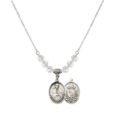 Pope Leo XIV Crystal Sterling Silver Medal Beaded Necklace with Clear Crystal Beads, Bliss Manufacturing