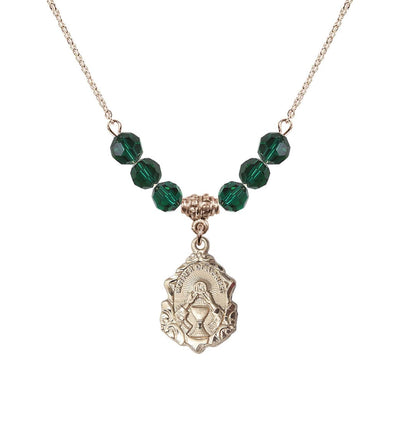 Gold-filled Mother of a Priest 6mm Emerald Beaded Necklace, Bliss Manufacturing