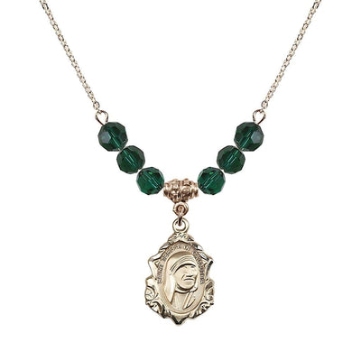 St. Teresa of Calcutta 14kt Gold-filled Crystal Birthstone Necklace with 6mm Emerald Crystal Beads, Bliss Manufacturing
