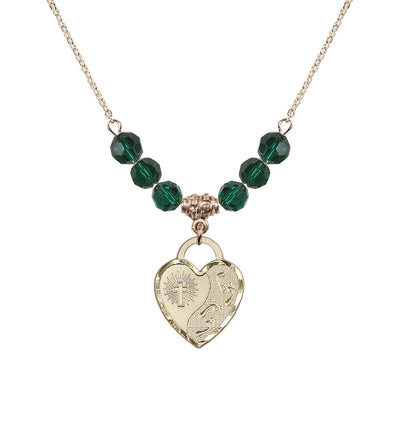 Gold-Filled Double Cross 6mm Beaded Necklace In Emerald, Bliss Manufacturing
