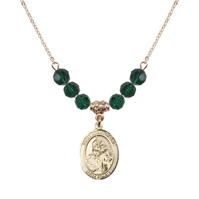 St. Joan of Arc Oval 14kt Gold-filled 6mm Emerald Austrian Crystal Beaded Necklace, Measures 3/4 inch tall by 1/2-inch wide, Gift Box, Bliss Manufacturing