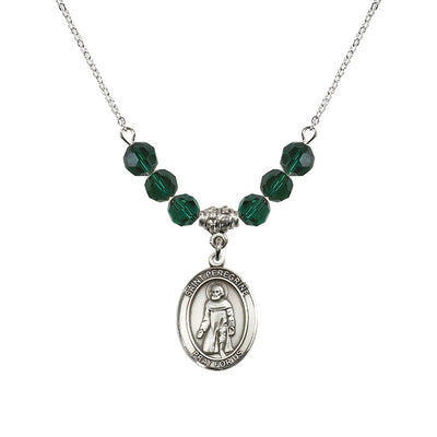 Our Lady of Fatima Sterling Silver 6mm Emerald Beaded Necklace, Measures 3/4 inch tall by 1/2-inch wide, Gift Box, Bliss Manufacturing