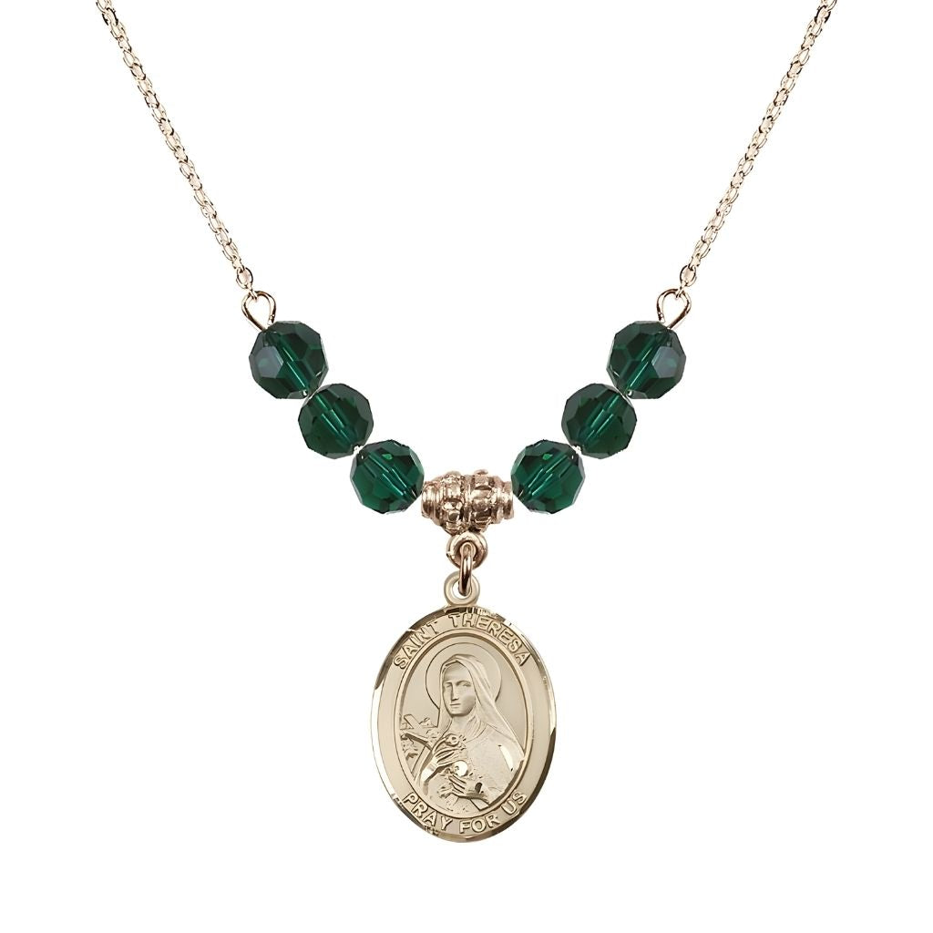 Bliss St. Theresa Gold-filled 6mm Emerald Austrian Crystal Birthstone Necklace