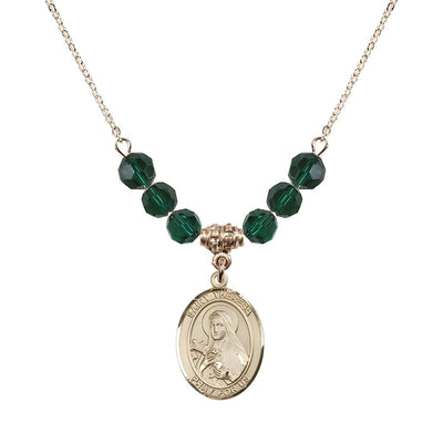 St. Theresa Gold-filled 6mm Emerald Austrian Crystal Birthstone Necklace, Bliss Manufacturing