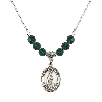 Our Lady of Fatima Sterling Silver 6mm Emerald Beaded Necklace, Measures 3/4 inch tall by 1/2-inch wide, Gift Box, Bliss Manufacturing