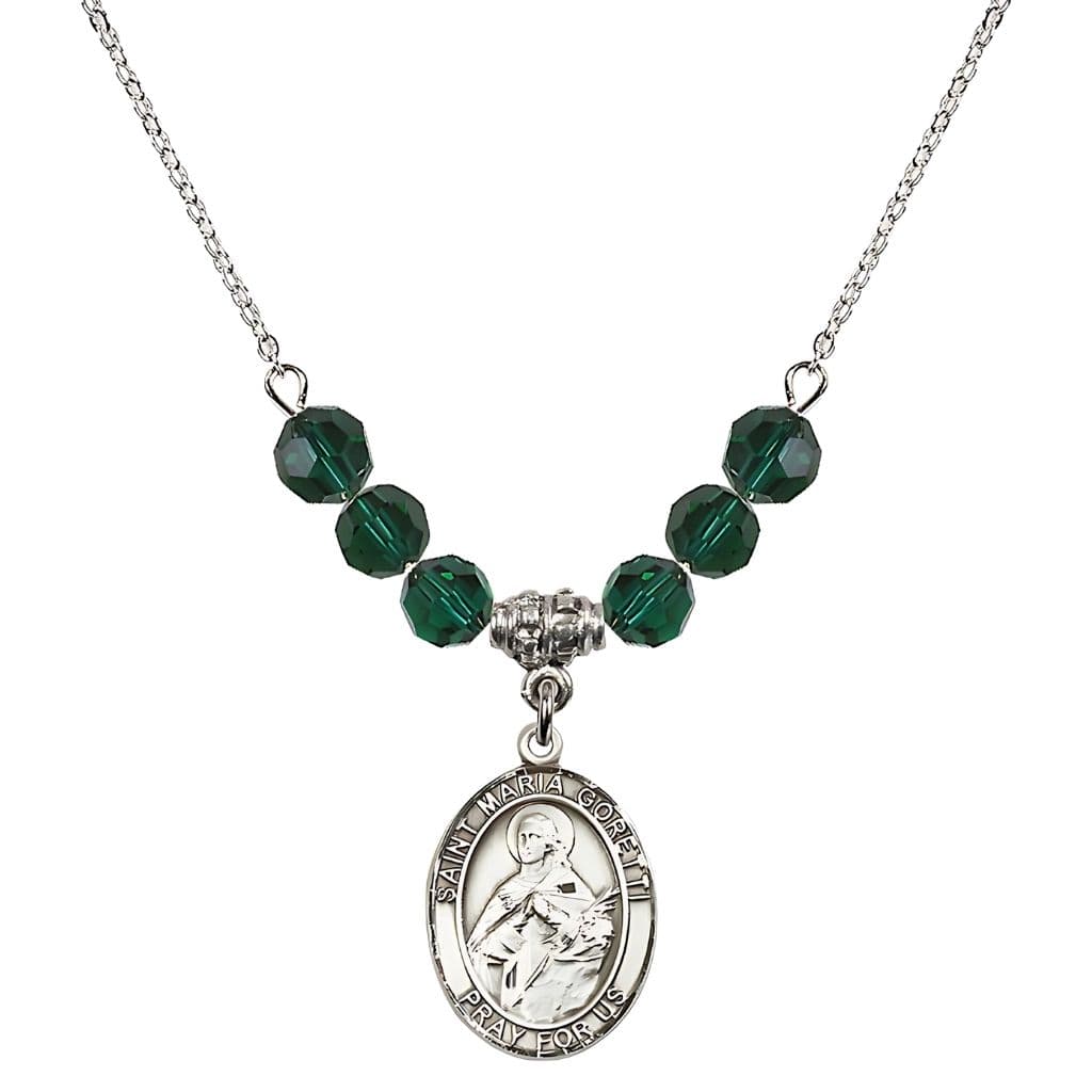 Bliss St. Maria Goretti Sterling Silver Crystal Birthstone Necklace in Emerald,