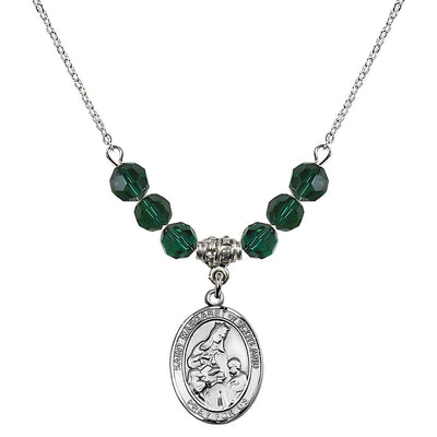 St. Margaret of Scotland Sterling Silver Crystal Birthstone Bead Necklace in Emerald, Bliss Manufacturing
