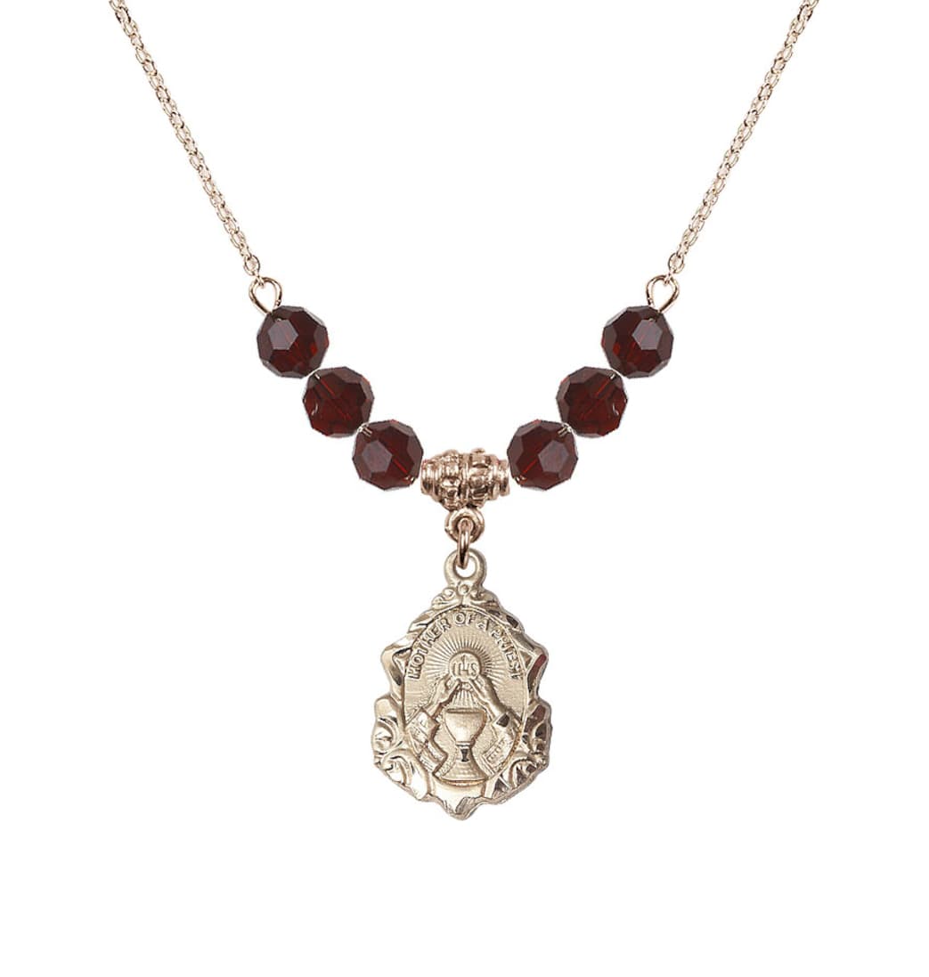 Bliss Gold-filled Mother of a Priest 6mm Garnet Beaded Necklace,