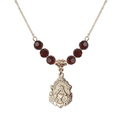 Gold-filled Mother of a Priest 6mm Garnet Beaded Necklace, Bliss Manufacturing
