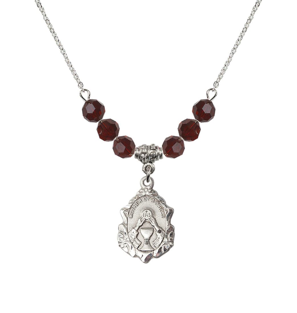 Bliss Sterling Silver Mother of a Priest 6mm Garnet Crystal Beaded Necklace,