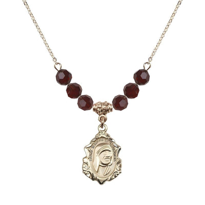 St. Teresa of Calcutta 14kt Gold-filled Crystal Birthstone Necklace with 6mm Garnet Crystal Beads, Bliss Manufacturing