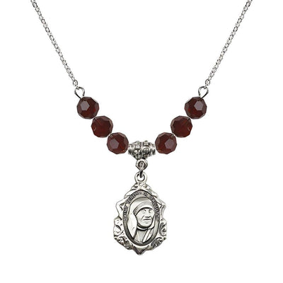 St. Teresa of Calcutta Sterling Silver Crystal Birthstone Necklace with 6mm Garnet Crystal Beads, Bliss Manufacturing