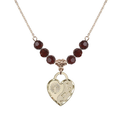 Gold-Filled Double Cross 6mm Beaded Necklace In Garnet, Bliss Manufacturing