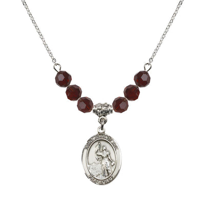 St. Joan of Arc Oval Sterling Silver 6mm Garnet Austrian Crystal Beaded Necklace, Measures 3/4 inch tall by 1/2-inch wide, Gift Box, Bliss Manufacturing