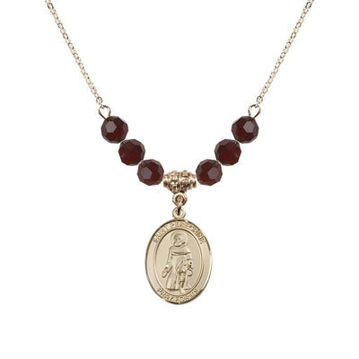 Our Lady of Fatima 14kt Gold-filled 6mm Garnet Beaded Necklace, Measures 3/4 inch tall by 1/2-inch wide, Gift Box, Bliss Manufacturing