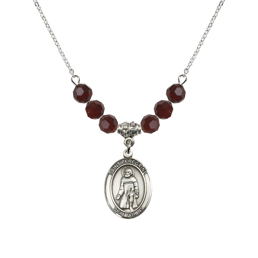 Bliss Our Lady of Fatima Sterling Silver 6mm Garnet Beaded Necklace, Measures 3/4 inch tall by 1/2-inch wide, Gift Box