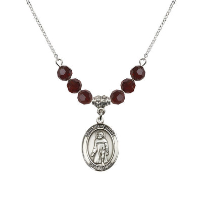 Our Lady of Fatima Sterling Silver 6mm Garnet Beaded Necklace, Measures 3/4 inch tall by 1/2-inch wide, Gift Box, Bliss Manufacturing