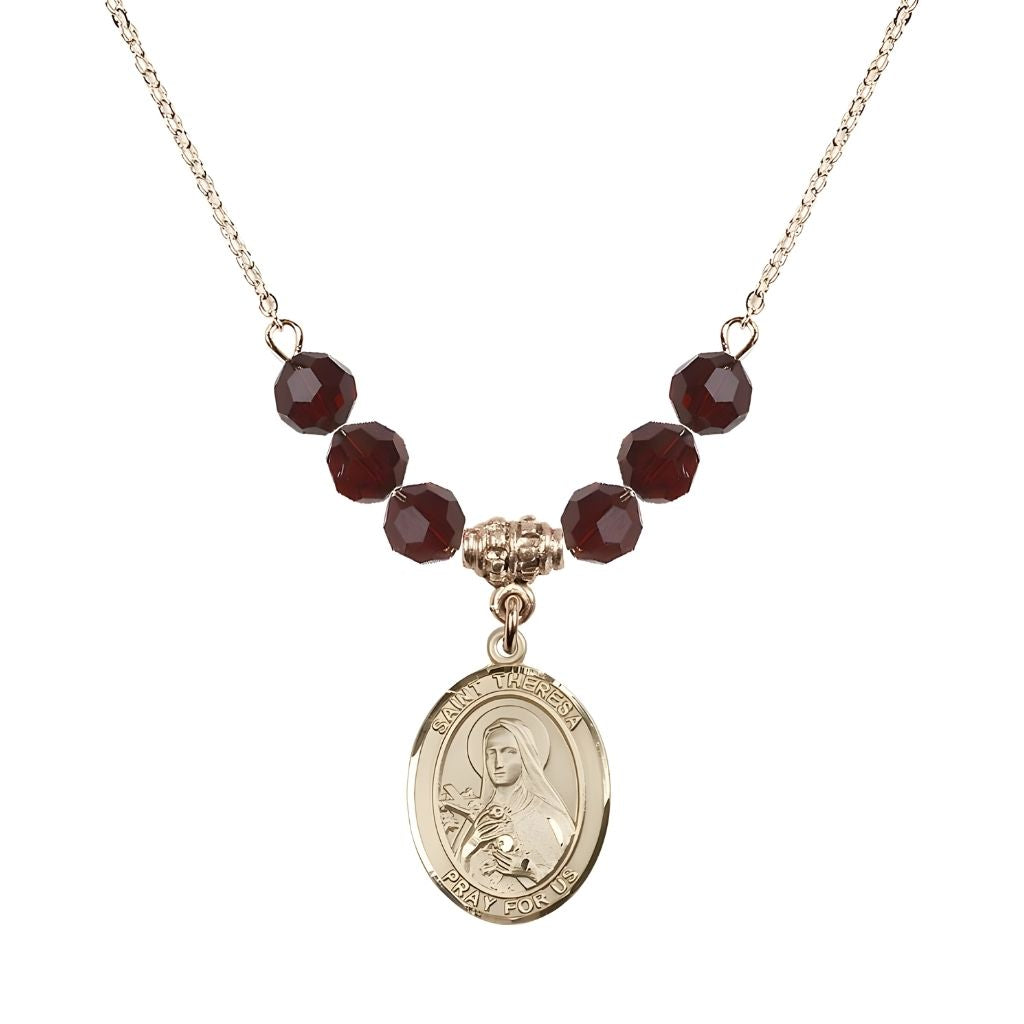 Bliss St. Theresa Gold-filled 6mm Garnet Austrian Crystal Birthstone Necklace
