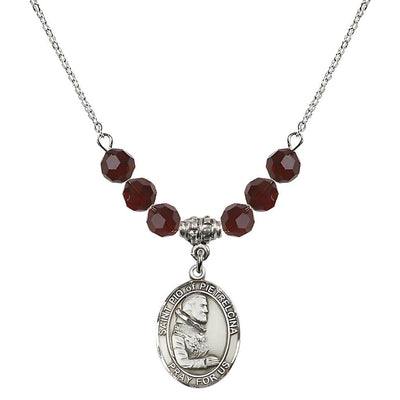 Sterling Silver St. Padre Pio of Pietrelcina Garnet Crystal Birthstone Necklace, Bliss Manufacturing