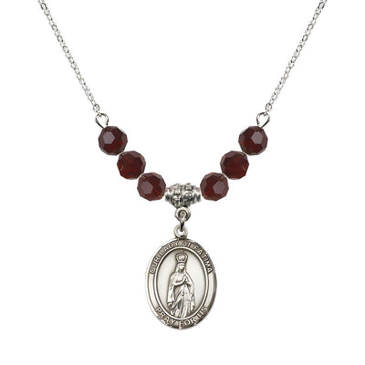 Our Lady of Fatima Sterling Silver 6mm Garnet Beaded Necklace, Measures 3/4 inch tall by 1/2-inch wide, Gift Box, Bliss Manufacturing