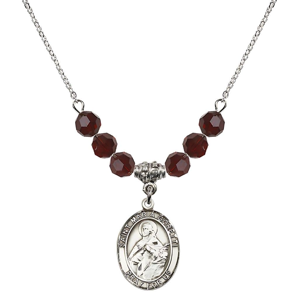 Bliss St. Maria Goretti Sterling Silver Crystal Birthstone Necklace in Garnet,
