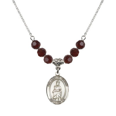 Our Lady of Victory Sterling Silver 6mm Garnet Austrian Crystal Beaded Necklace with Plated Chain, Bliss Manufacturing
